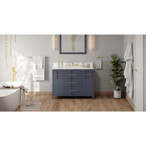 Image of Jeffrey Alexander Katara Modern 48" Blue Steel Single Sink Vanity w/ Calacatta Vienna Quartz Top | VKITKAT48BSCQR