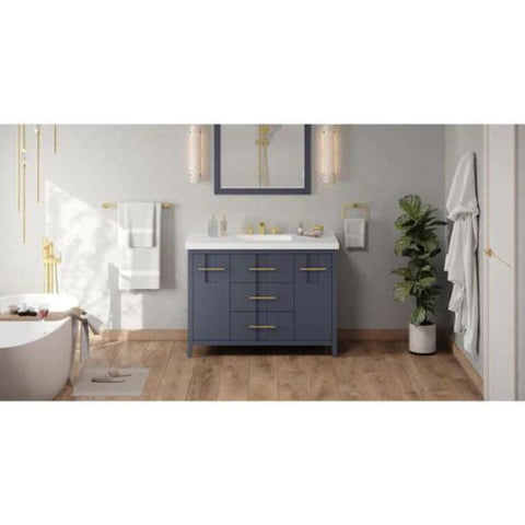 Image of Jeffrey Alexander Katara Modern 48" Blue Steel Single Sink Vanity w/ Lavante Cultured Marble Vessel Top | VKITKAT48BSLAR