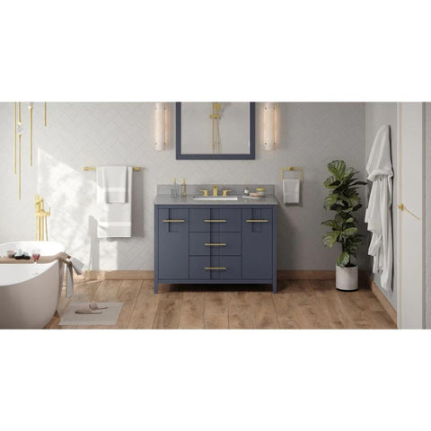 Image of Jeffrey Alexander Katara Modern 48" Blue Steel Single Sink Vanity w/ Steel Grey Cultured Marble Top | VKITKAT48BSSGR