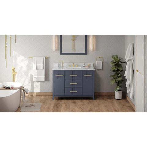 Image of Jeffrey Alexander Katara Modern 48" Blue Steel Single Sink Vanity w/ White Carrara Marble Top | VKITKAT48BSWCR
