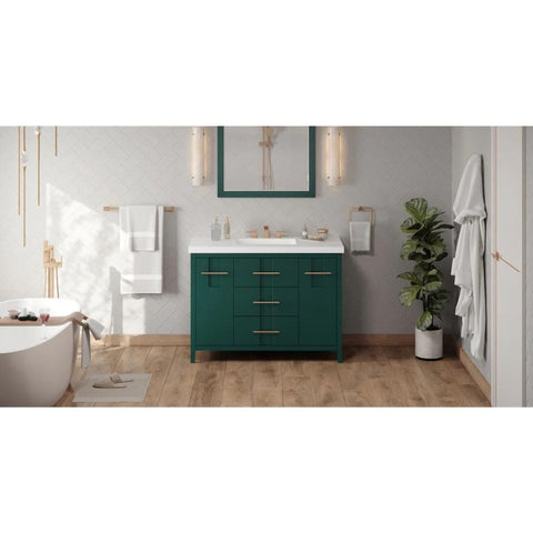 Image of Jeffrey Alexander Katara Modern 48" Forest Green Single Sink Vanity w/ Lavante Cultured Marble Vessel Top | VKITKAT48GNLAR