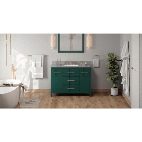 Image of Jeffrey Alexander Katara Modern 48" Forest Green Single Sink Vanity w/ Steel Grey Cultured Marble Top | VKITKAT48GNSGR