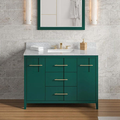 Image of Jeffrey Alexander Katara Modern 48" Forest Green Single Sink Vanity w/ White Carrara Marble Top | VKITKAT48GNWCR