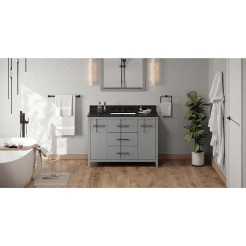 Image of Jeffrey Alexander Katara Modern 48" Grey Single Sink Vanity w/ Black Granite Top | VKITKAT48GRBGR