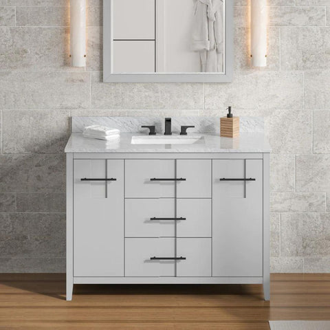 Image of Jeffrey Alexander Katara Modern 48" Grey Single Sink Vanity w/ White Carrara Marble Top | VKITKAT48GRWCR