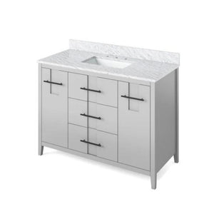 Jeffrey Alexander Katara Modern 48" Grey Single Sink Vanity w/ White Carrara Marble Top | VKITKAT48GRWCR