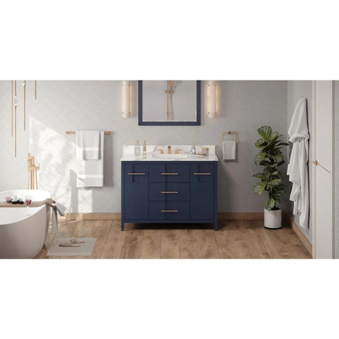 Image of Jeffrey Alexander Katara Modern 48" Hale Blue Single Sink Vanity w/ Calacatta Vienna Quartz Top | VKITKAT48BLCQR