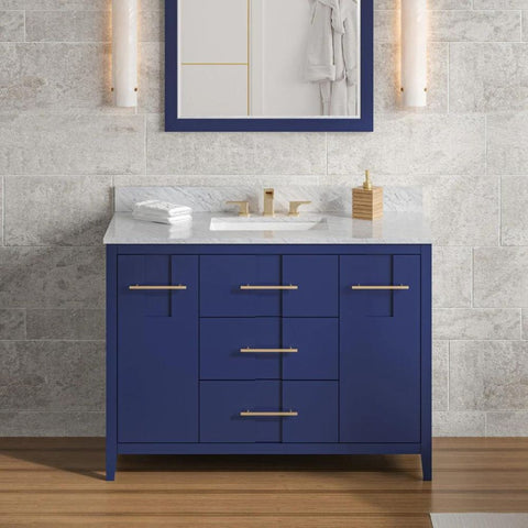 Image of Jeffrey Alexander Katara Modern 48" Hale Blue Single Sink Vanity w/ White Carrara Marble Top | VKITKAT48BLWCR