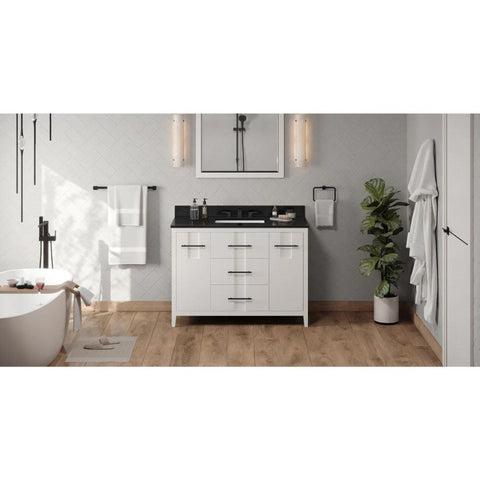 Image of Jeffrey Alexander Katara Modern 48" White Single Sink Vanity w/ Black Granite Vanity Top | VKITKAT48WHBGR