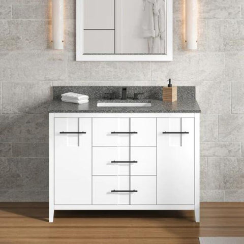 Image of Jeffrey Alexander Katara Modern 48" White Single Sink Vanity w/ Boulder Cultured Marble Top | VKITKAT48WHBOR
