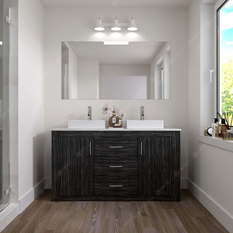 Image of Virtu USA Tavian 60" Double Vanity in Midnight Oak w/ White Stone Top and Sinks