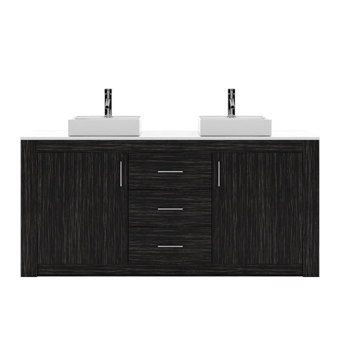 Image of Virtu Tavian 72" Double Vanity in Midnight Oak w/ White Stone Top and Sinks