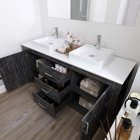 Image of Virtu Tavian 72" Double Vanity in Midnight Oak w/ White Stone Top and Sinks