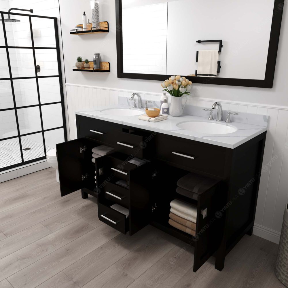 Functional & Versatile - Soft-closing door hinges and drawer glides provide added luxury, safety, and longevity. Each Caroline vanity is handcrafted with a 2" solid wood birch frame built to last a lifetime.