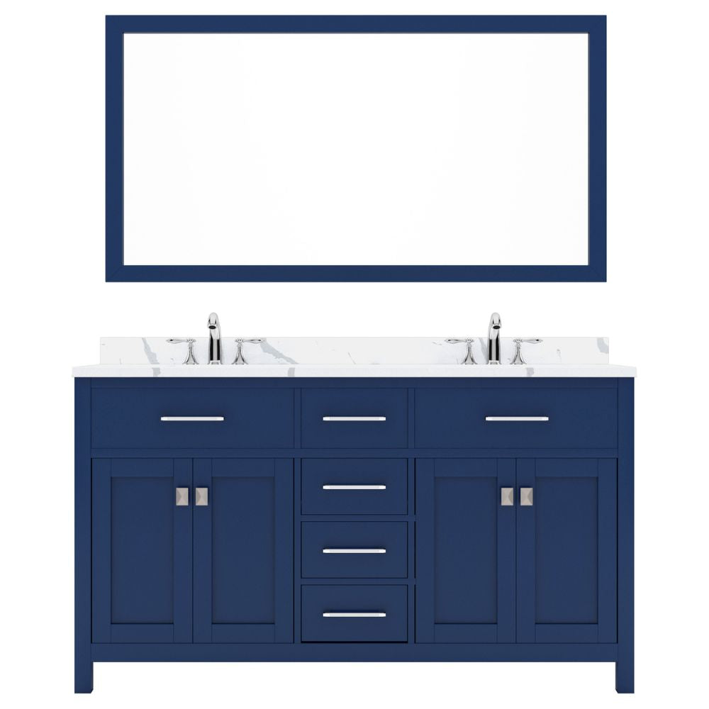 Details of the Virtu USA Caroline 60" Double Bath Vanity in French Blue with Calacatta Quartz Top and Round Sinks with Brushed Nickel Faucets with Matching Mirror | MD-2060-CCRO-FB-001