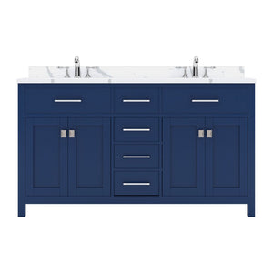 Details of the Virtu USA Caroline 60" Double Bath Vanity in French Blue with Calacatta Quartz Top and Round Sinks | MD-2060-CCRO-FB-NM