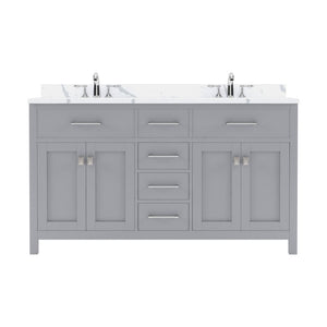Details of the Virtu USA Caroline 60" Double Bath Vanity in Gray with Calacatta Quartz Top and Round Sinks | MD-2060-CCRO-GR-NM