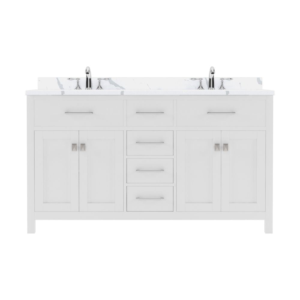 Details of the Virtu USA Caroline 60" Double Bath Vanity in White with Calacatta Quartz Top and Round Sinks | MD-2060-CCRO-WH-NM