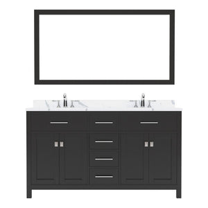 Details of the Virtu USA Caroline 60" Double Bath Vanity in Espresso with Calacatta Quartz Top and Square Sinks with Polished Chrome Faucets with Matching Mirror | MD-2060-CCSQ-ES-002