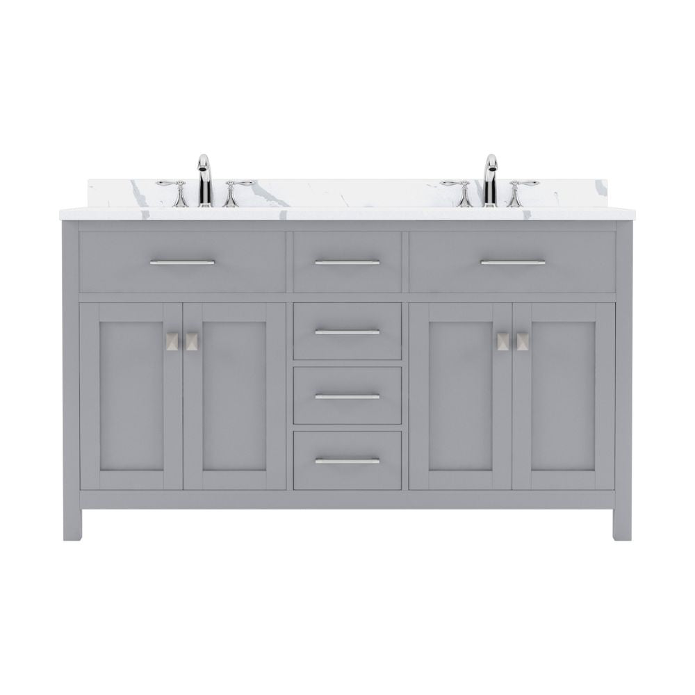 Details of the Virtu USA Caroline 60" Double Bath Vanity in Gray with Calacatta Quartz Top and Square Sinks | MD-2060-CCSQ-GR-NM