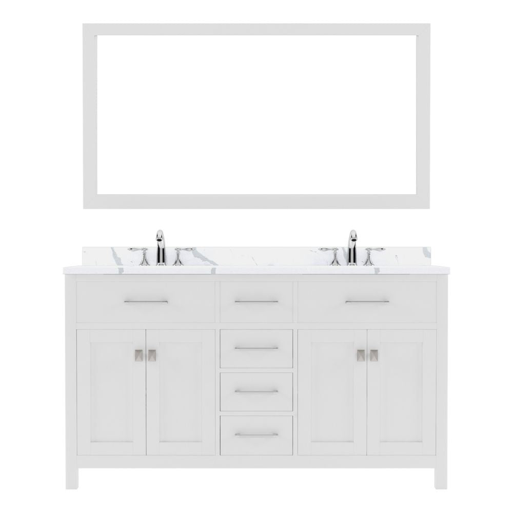 Caroline White 60" Double Square Sink Vanity with Calacatta Quartz Top and Matching Mirror | MD-2060-CCSQ-WH