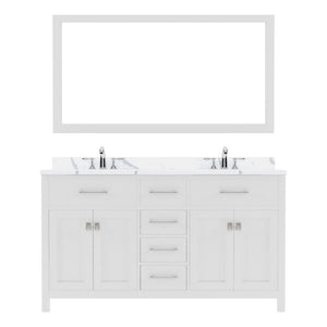Caroline White 60" Double Square Sink Vanity with Calacatta Quartz Top and Matching Mirror | MD-2060-CCSQ-WH