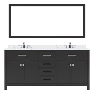 Details of the Virtu USA Caroline 72" Double Bath Vanity in Espresso with Calacatta Quartz Top and Round Sinks with Brushed Nickel Faucets with Matching Mirror | MD-2072-CCRO-ES-001