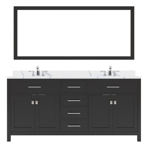 Image of Details of the Virtu USA Caroline 72" Double Bath Vanity in Espresso with Calacatta Quartz Top and Round Sinks with Polished Chrome Faucets with Matching Mirror | MD-2072-CCRO-ES-002