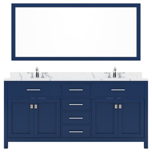 Details of the Virtu USA Caroline 72" Double Bath Vanity in French Blue with Calacatta Quartz Top and Round Sinks with Brushed Nickel Faucets with Matching Mirror | MD-2072-CCRO-FB-001