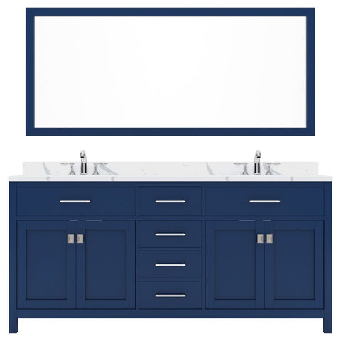 Image of Details of the Virtu USA Caroline 72" Double Bath Vanity in French Blue with Calacatta Quartz Top and Round Sinks with Brushed Nickel Faucets with Matching Mirror | MD-2072-CCRO-FB-001