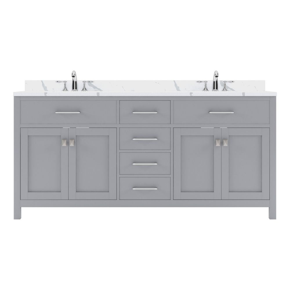 Details of the Virtu USA Caroline 72" Double Bath Vanity in Gray with Calacatta Quartz Top and Round Sinks | MD-2072-CCRO-GR-NM