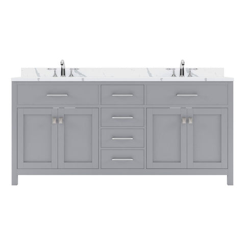 Image of Details of the Virtu USA Caroline 72" Double Bath Vanity in Gray with Calacatta Quartz Top and Round Sinks | MD-2072-CCRO-GR-NM