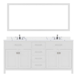 Details of the Virtu USA Caroline 72" Double Bath Vanity in White with Calacatta Quartz Top and Round Sinks with Brushed Nickel Faucets with Matching Mirror | MD-2072-CCRO-WH-001