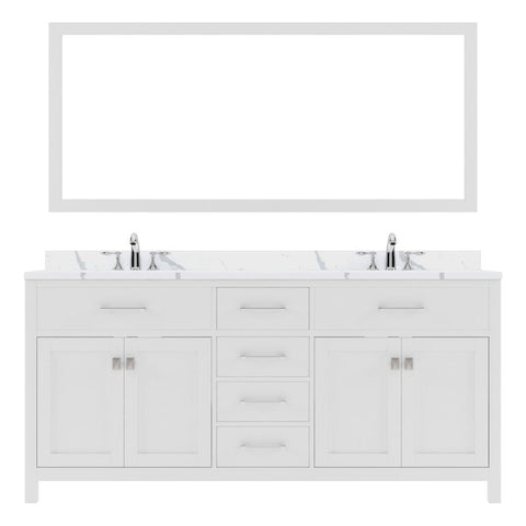 Image of Details of the Virtu USA Caroline 72" Double Bath Vanity in White with Calacatta Quartz Top and Round Sinks with Brushed Nickel Faucets with Matching Mirror | MD-2072-CCRO-WH-001
