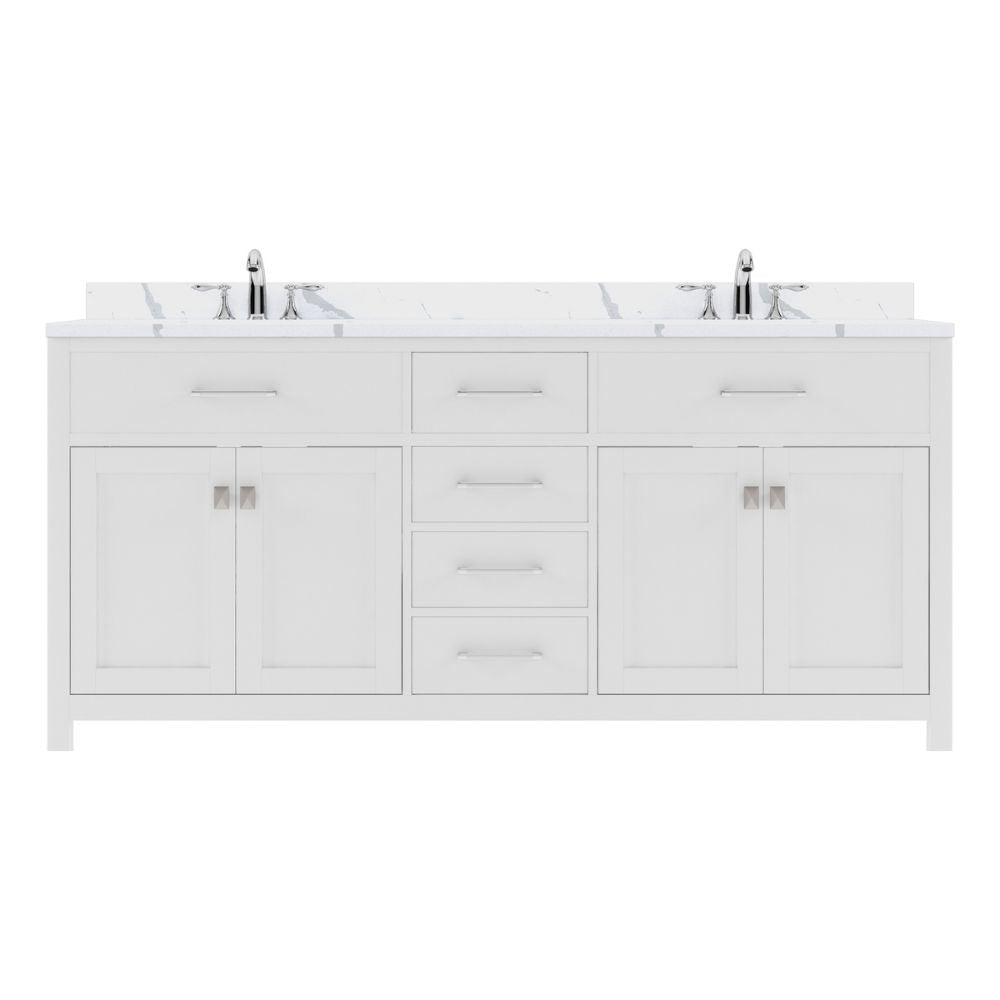 Details of the Virtu USA Caroline 72" Double Bath Vanity in White with Calacatta Quartz Top and Round Sinks | MD-2072-CCRO-WH-NM