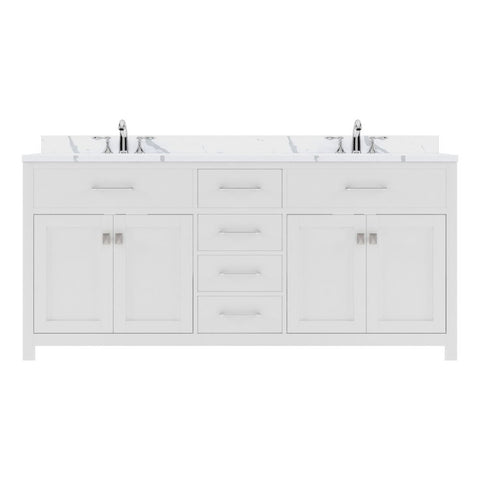 Image of Details of the Virtu USA Caroline 72" Double Bath Vanity in White with Calacatta Quartz Top and Round Sinks | MD-2072-CCRO-WH-NM