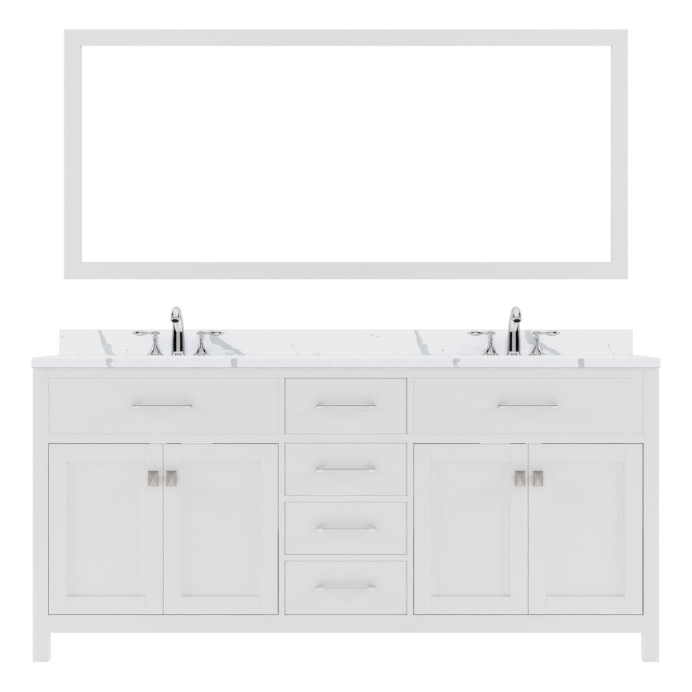 Details of the Virtu USA Caroline 72" Double Bath Vanity in White with Calacatta Quartz Top and Round Sinks with Matching Mirror | MD-2072-CCRO-WH