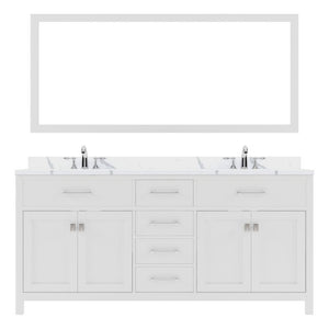 Details of the Virtu USA Caroline 72" Double Bath Vanity in White with Calacatta Quartz Top and Round Sinks with Matching Mirror | MD-2072-CCRO-WH