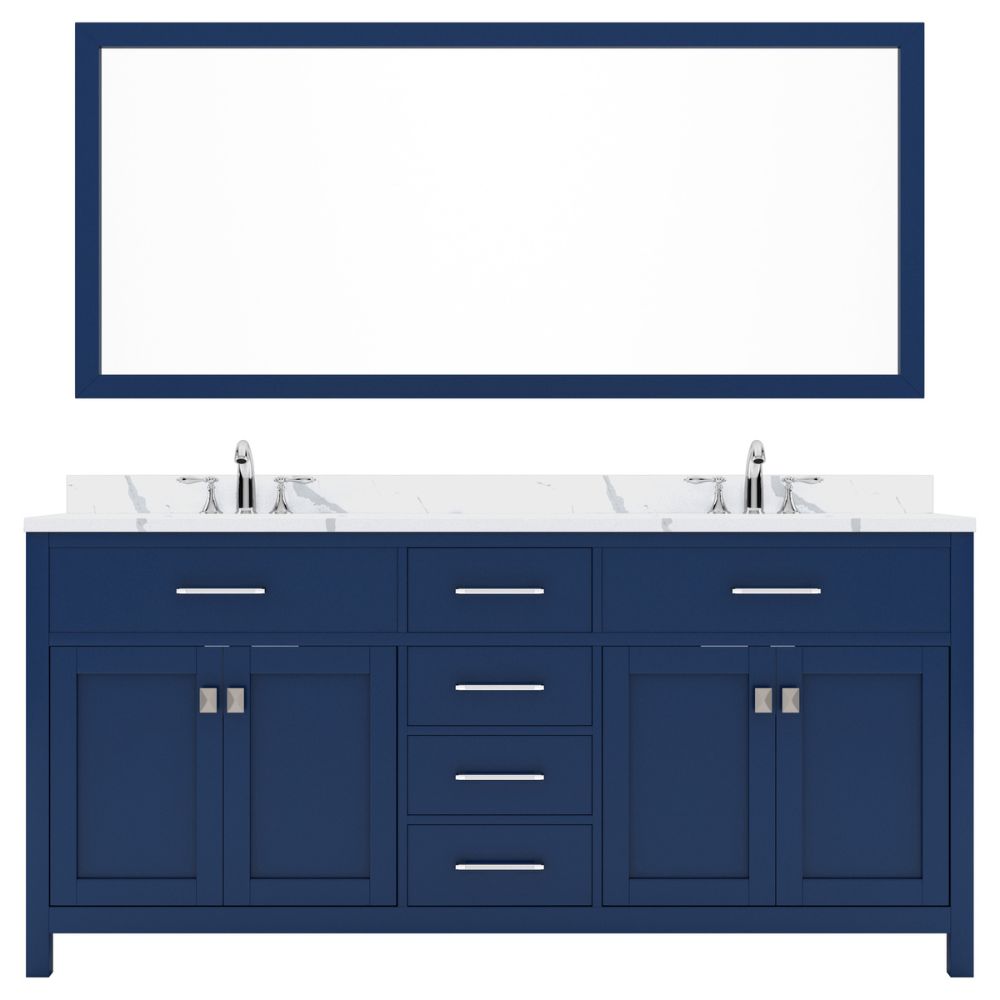 Details of the Virtu USA Caroline 72" Double Bath Vanity in French Blue with Calacatta Quartz Top and Square Sinks with Matching Mirror | MD-2072-CCSQ-FB