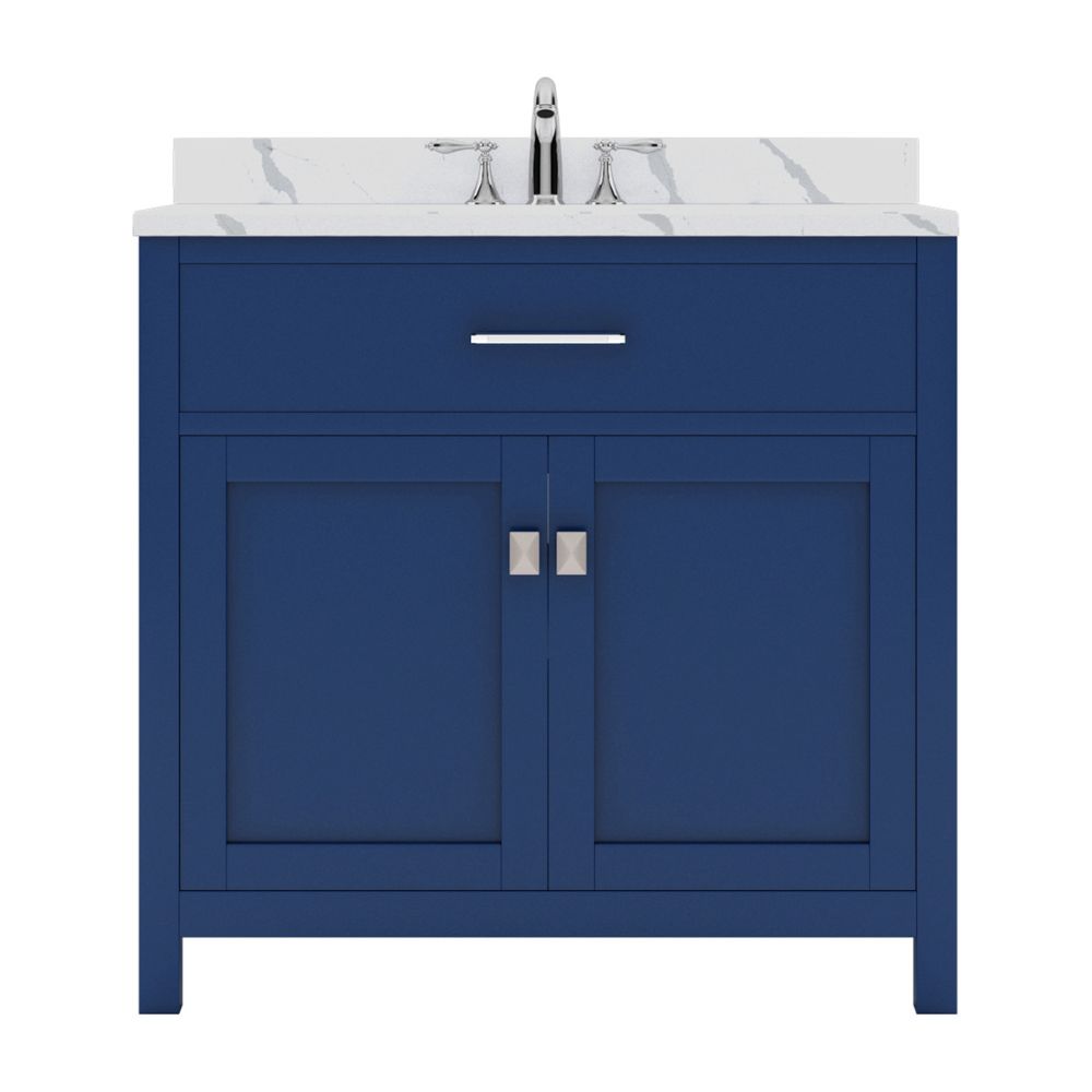 Details of the Caroline 36" Single Bath Vanity in French Blue with Calacatta Quartz Top and Round Sink | MS-2036-CCRO-FB-NM