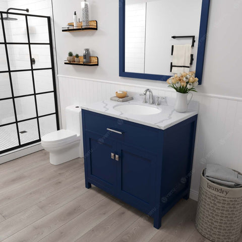 Image of Caroline French Blue 36" Single Round Sink Vanity with Calacatta Quartz Top and Matching Mirror | MS-2036-CCRO-FB