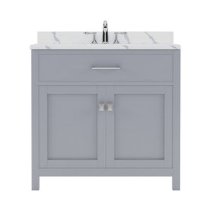 Details of the Caroline 36" Single Bath Vanity in Gray with Calacatta Quartz Top and Round Sink | MS-2036-CCRO-GR-NM