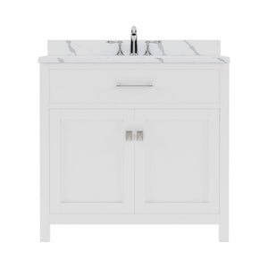 Details of the Caroline 36" Single Bath Vanity in White with Calacatta Quartz Top and Round Sink | MS-2036-CCRO-WH-NM