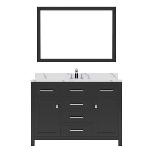 Details of the Caroline 48" Single Bath Vanity in Espresso with Calacatta Quartz Top and Round Sink with Brushed Nickel Faucet with Matching Mirror | MS-2048-CCRO-ES-001