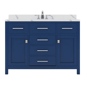 Details of the Caroline 36" Single Bath Vanity in French Blue with Calacatta Quartz Top and Round Sink | MS-2048-CCRO-FB-NM