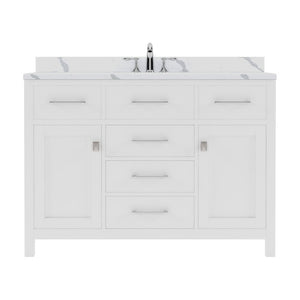 Details of the Caroline 48" Single Bath Vanity in White with Calacatta Quartz Top and Round Sink | MS-2048-CCRO-WH-NM