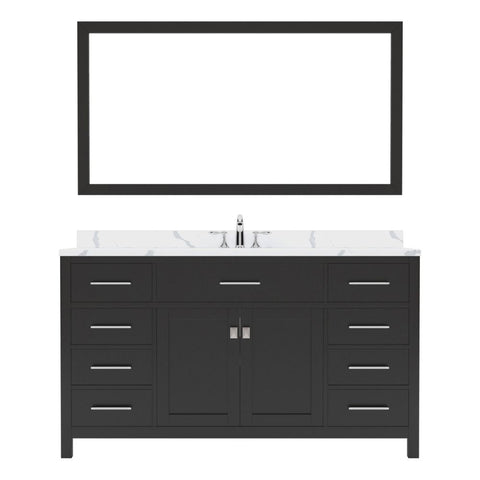 Image of Details of the Virtu USA Caroline 60" Single Bath Vanity in Espresso with Calacatta Quartz Top and Round Sink with Matching Mirror | MS-2060-CCRO-ES