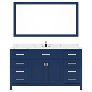Details of the Caroline 60" Single Bath Vanity in French Blue with Calacatta Quartz Top and Round Sink with Brushed Nickel Faucet with Matching Mirror | MS-2060-CCRO-FB-001
