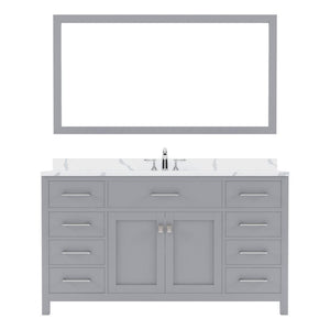 Details of the Caroline 60" Single Bath Vanity in Gray with Calacatta Quartz Top and Round Sink with Brushed Nickel Faucet with Matching Mirror | MS-2060-CCRO-GR-001
