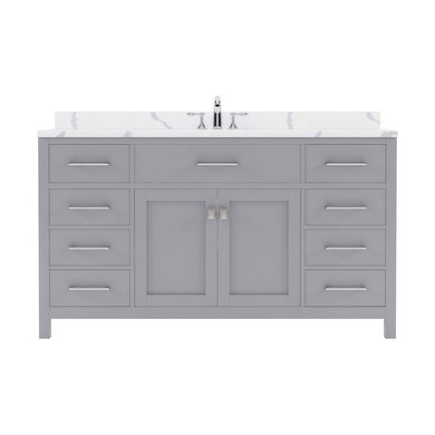 Image of Details of the Caroline 60" Single Bath Vanity in Gray with Calacatta Quartz Top and Round Sink | MS-2060-CCRO-GR-NM